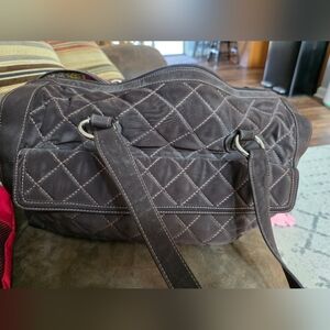 Vera Bradley Quilted Black Shoulder Tote with Silver Rings